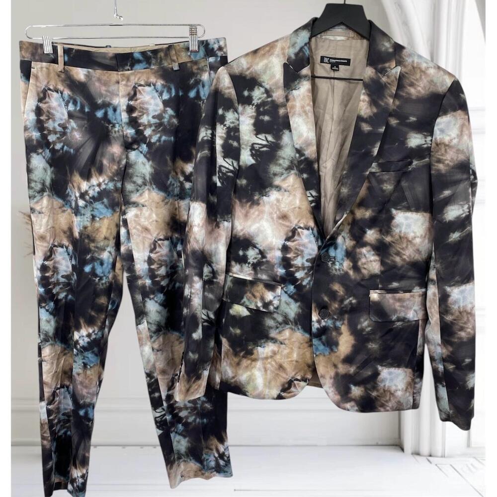 INC Blazer Pants Suit Set Mens Small 30x30 Moody Tie-Dye Abstract Art to‎ wear